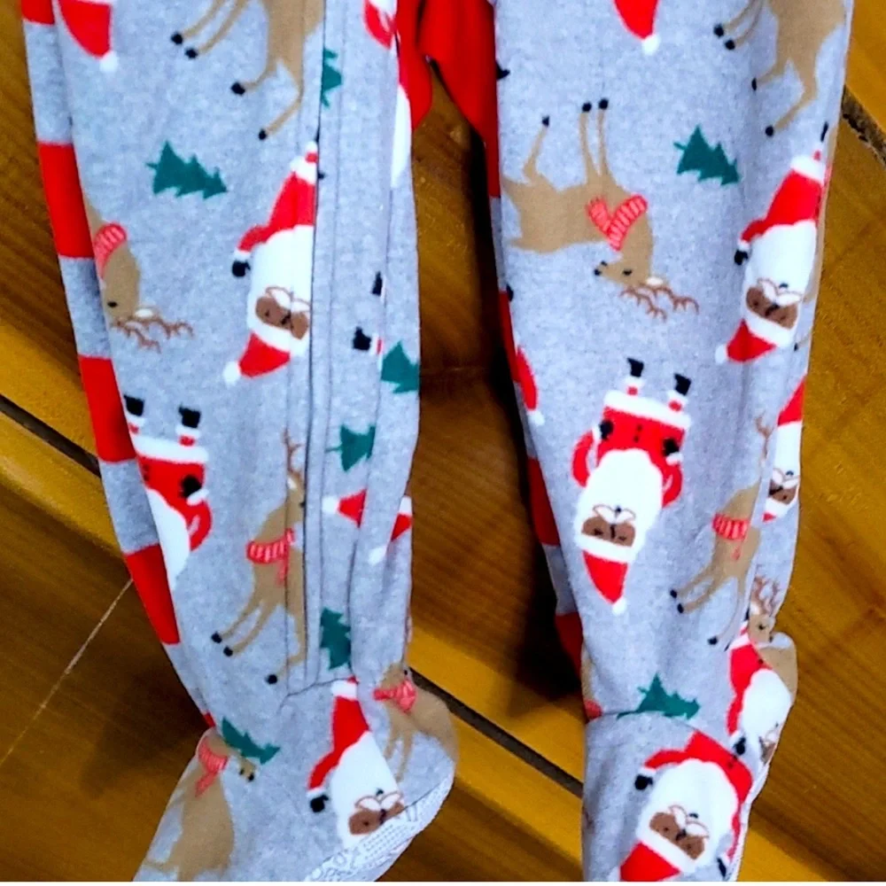 Carter's Set of 2 Holiday Stripes Reindeer & Black Santa Footed Pajamas New!